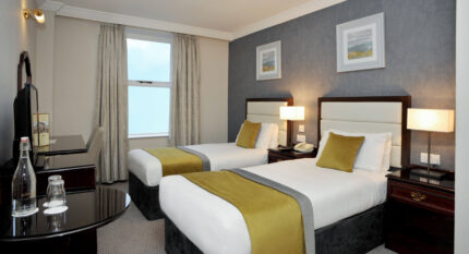 Elegant twin room at The Anner Hotel with cosy beds and warm lighting.