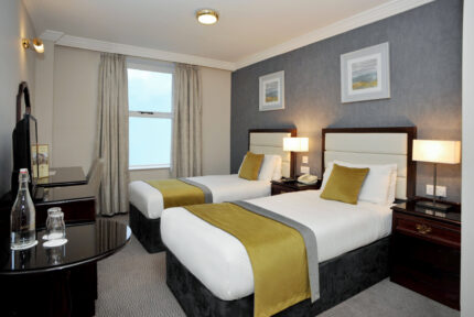 Elegant twin room at The Anner Hotel with cosy beds and warm lighting.